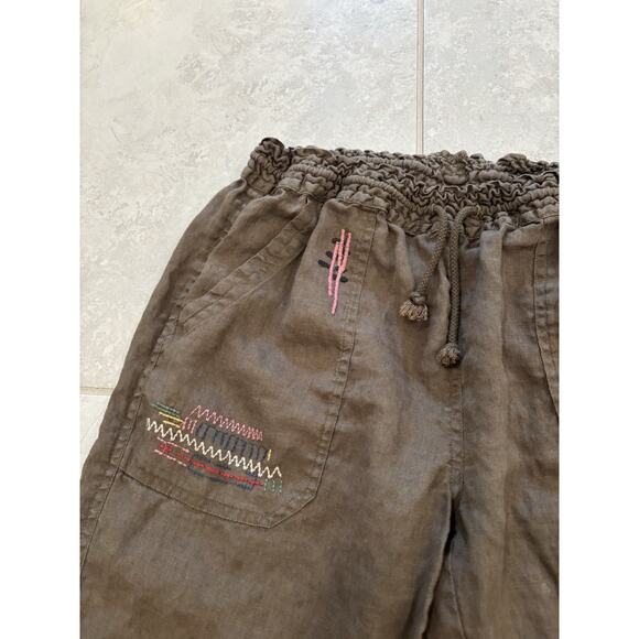 Johnny Was Biya Womens Linen Embroidered Drawstring Pants Size XS Green - Picture 3 of 12